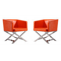 Manhattan Comfort 2-AC050-OR Hollywood Orange and Polished Chrome Faux Leather Lounge Accent Chair (Set of 2)